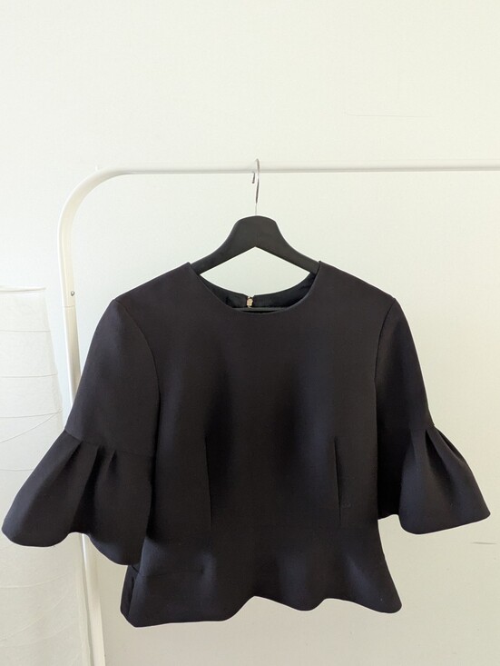 Tops - Structured Black Peplum Top with Ruffled Sleeves